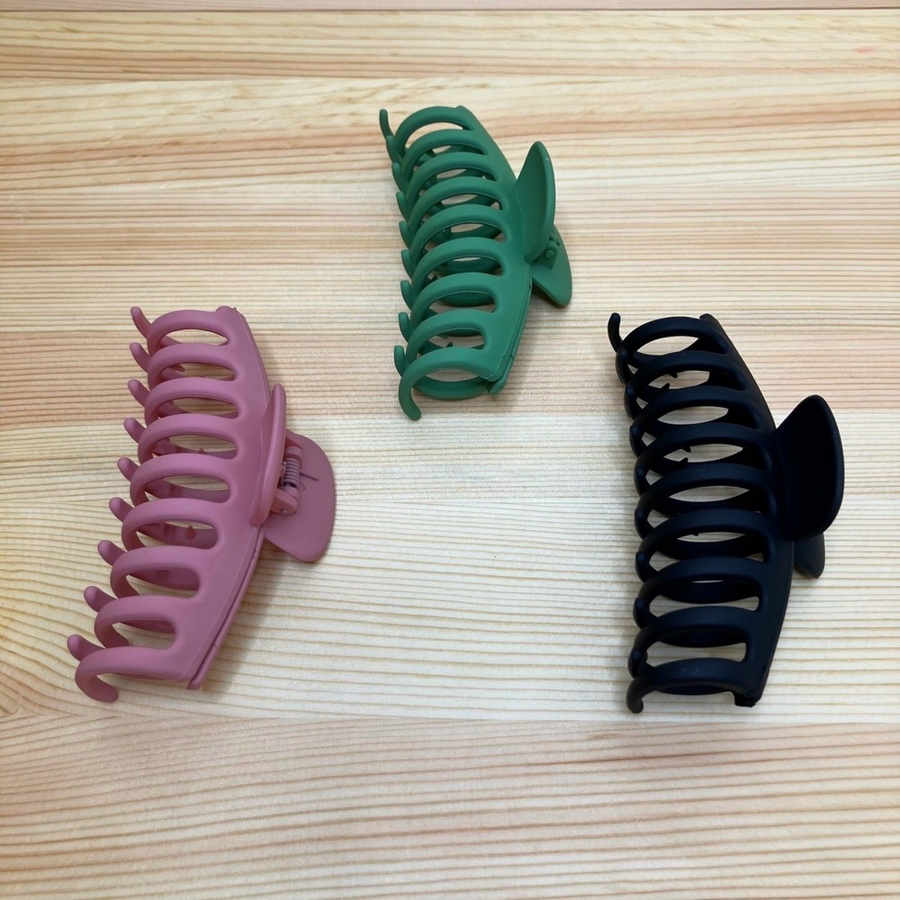 3pc Matte Large Claw Hair Clips Accessories Set Black Dusty Rose Pink Sage Green
